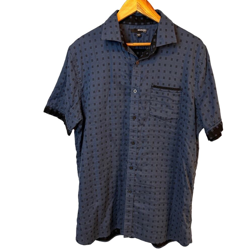 Men's Murano Fitted Blue Patterned Short Sleeve XL